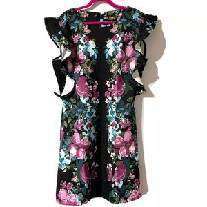 Marc Bouwer Black Floral Scuba Dress Size XL Sleeveless Ruffle